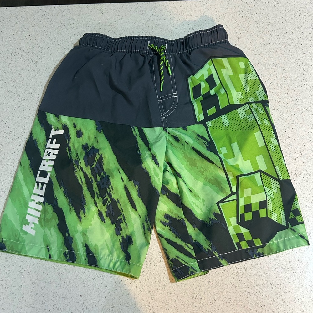 Minecraft Kids Green Swim Trunks
